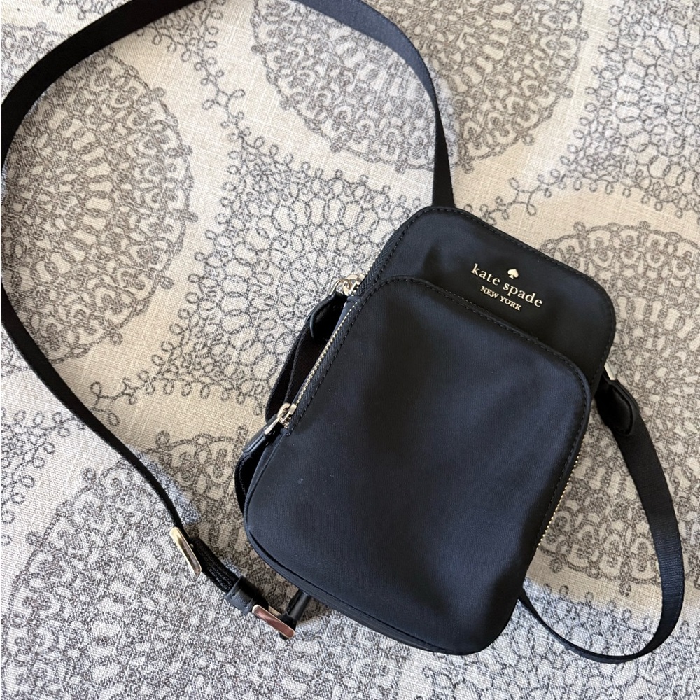 kate spade Black Compact Crossbody Phone Bag with Gold Logo